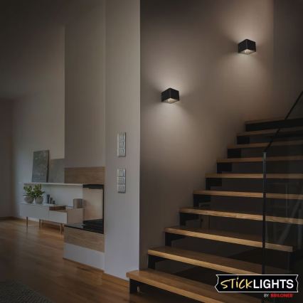 Briloner 3879015 - LED oplaadbare wandlamp met bewegings- en schemersensor BORRA LED/1,5W/5V 3600 mAh zwart