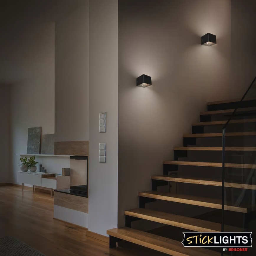 Briloner 3879015 - LED oplaadbare wandlamp met bewegings- en schemersensor BORRA LED/1,5W/5V 3600 mAh zwart