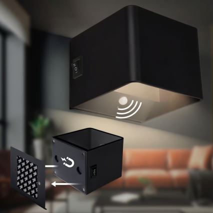 Briloner 3879015 - LED oplaadbare wandlamp met bewegings- en schemersensor BORRA LED/1,5W/5V 3600 mAh zwart