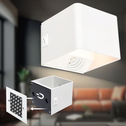 Briloner 3879016 - Applique murale LED rechargeable BORRA avec capteur, 1,5 W / 5 V, 3600 mAh, blanche