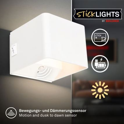 Briloner 3879016 - Applique murale LED rechargeable BORRA avec capteur, 1,5 W / 5 V, 3600 mAh, blanche
