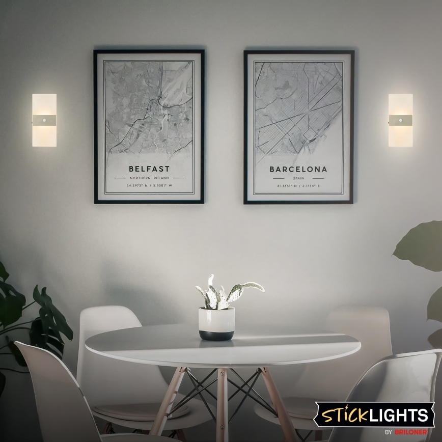 Briloner 3888012 - LED-oplaadbare wandlamp met bewegings- en schemersensor AURA LED/2,5W/5V 1800 mAh mat chroom