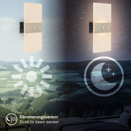 Briloner 3888012 - LED-oplaadbare wandlamp met bewegings- en schemersensor AURA LED/2,5W/5V 1800 mAh mat chroom