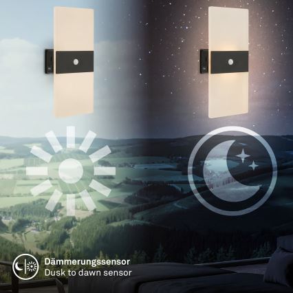 Briloner 3888015 - Applique murale LED rechargeable avec détecteurs de mouvement et de crépuscule AURA LED/2,5W/5V 1800 mAh noire