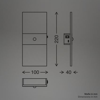 Briloner 3888015 - Applique murale LED rechargeable avec détecteurs de mouvement et de crépuscule AURA LED/2,5W/5V 1800 mAh noire