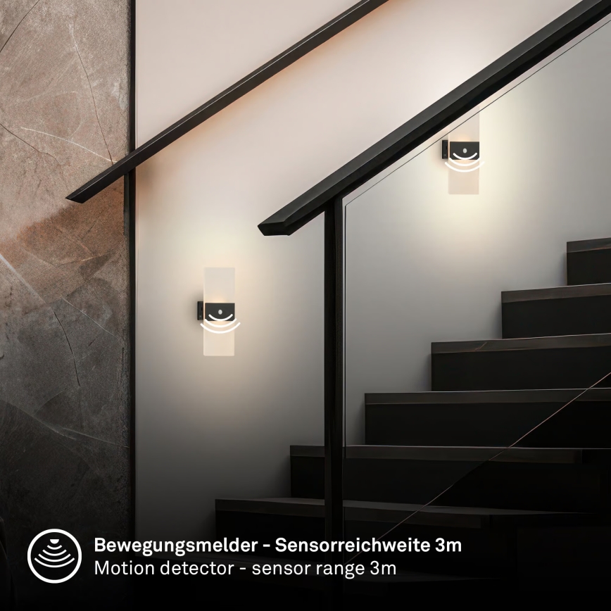 Briloner 3888015 - Oplaadbare LED-muurlamp met bewegings- en schemersensor AURA LED/2,5W/5V 1800 mAh zwart