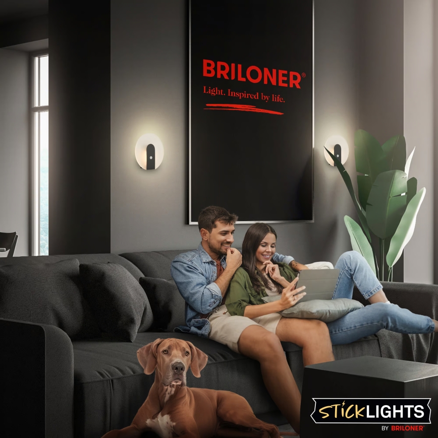 Briloner 3889015 - Applique murale LED rechargeable TARO avec détecteur de mouvement et capteur crépusculaire, LED 2,5 W / 5 V, 1800 mAh, noire