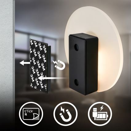 Briloner 3889015 - Applique murale LED rechargeable TARO avec détecteur de mouvement et capteur crépusculaire, LED 2,5 W / 5 V, 1800 mAh, noire
