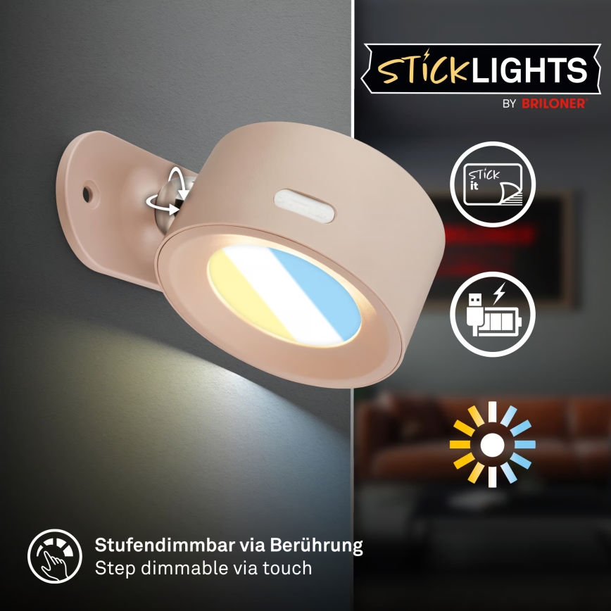 Briloner 3896011 - LED-dimbare oplaadbare wandlamp TARI LED/1,6W/5V 1500 mAh beige