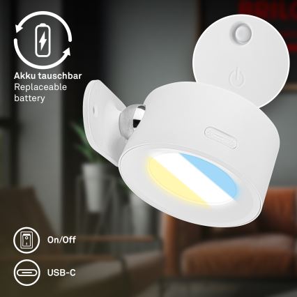Briloner 3896016 - Dimbare oplaadbare wandlamp TARI LED/1,6W/5V 1500 mAh wit