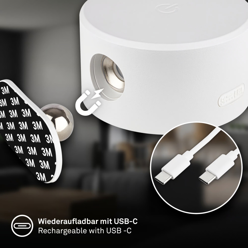 Briloner 3896016 - Dimbare oplaadbare wandlamp TARI LED/1,6W/5V 1500 mAh wit