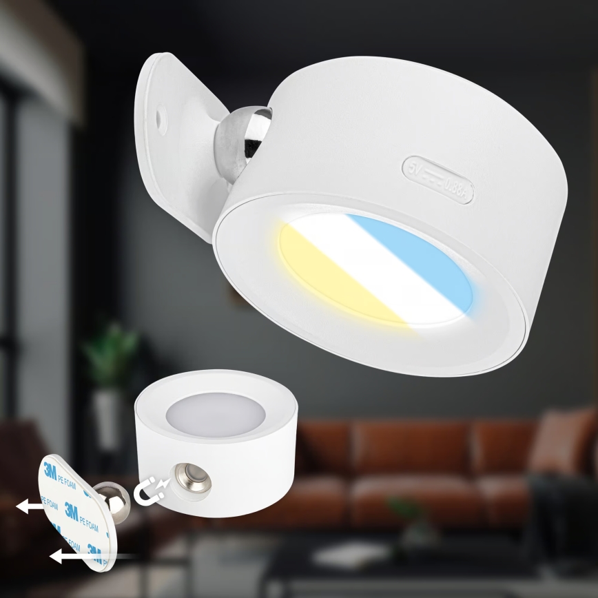 Briloner 3896016 - Dimbare oplaadbare wandlamp TARI LED/1,6W/5V 1500 mAh wit