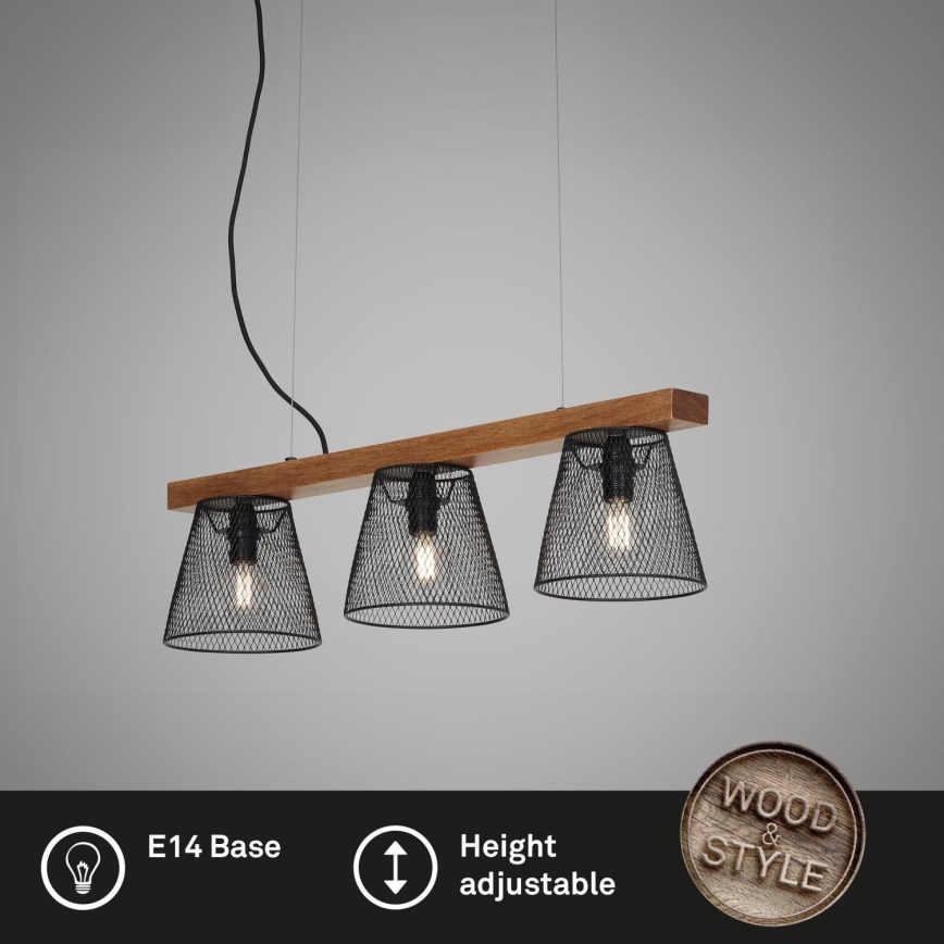 Briloner 4077-035 - Hanglamp aan een koord WOOD & STYLE 3xE14/25W/230V rubberen boom