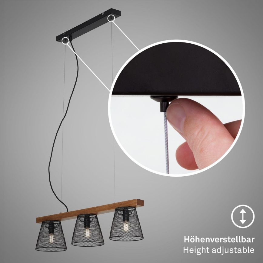 Briloner 4077-035 - Hanglamp aan een koord WOOD & STYLE 3xE14/25W/230V rubberen boom
