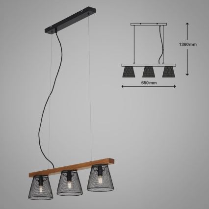 Briloner 4077-035 - Hanglamp aan een koord WOOD & STYLE 3xE14/25W/230V rubberen boom