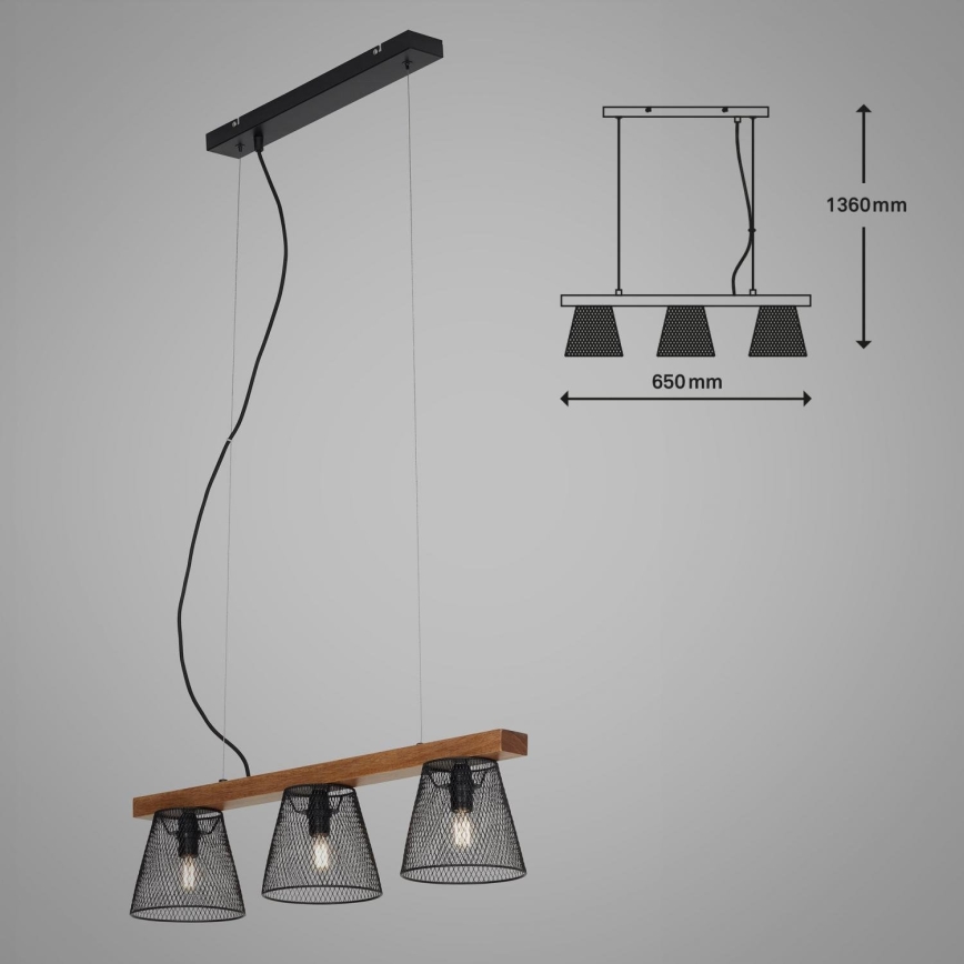 Briloner 4077-035 - Hanglamp aan een koord WOOD & STYLE 3xE14/25W/230V rubberen boom