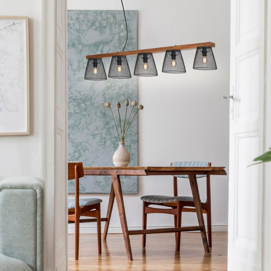 Briloner 4077-055 - Kroonluchter aan kabel WOOD & STYLE 5xE14/25W/230V rubberhout