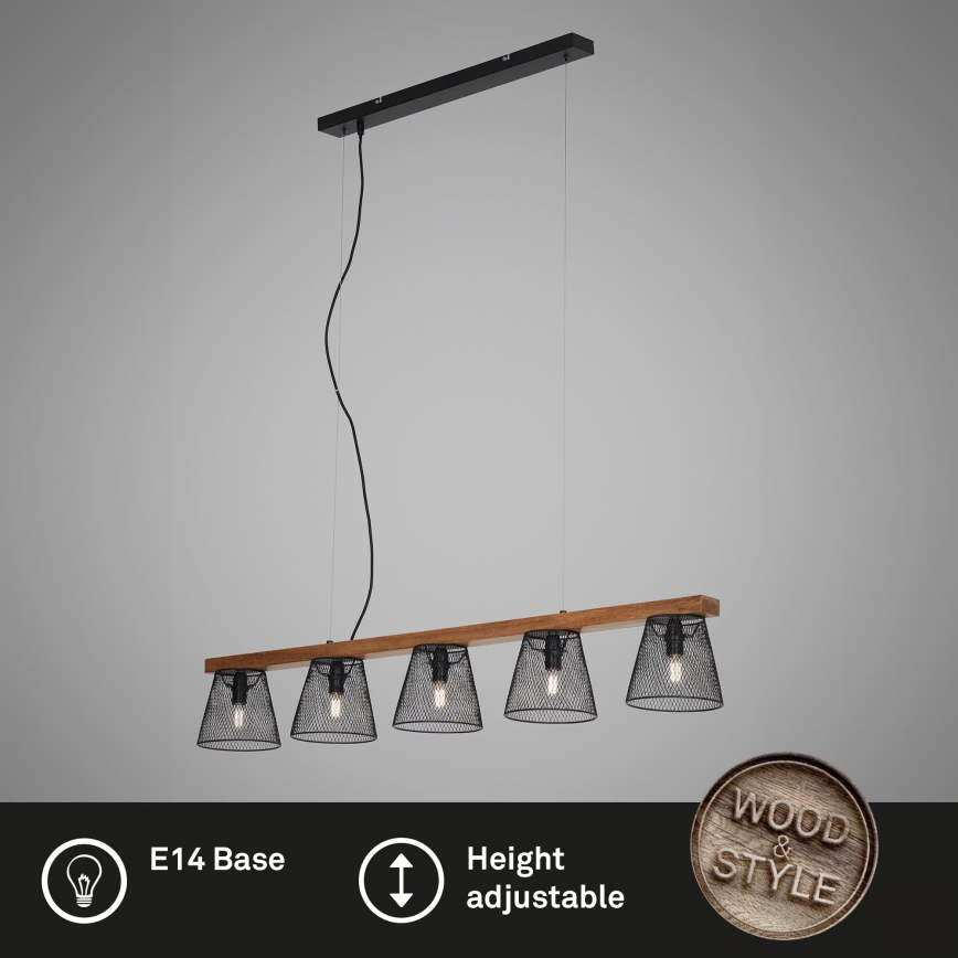 Briloner 4077-055 - Suspension sur câble WOOD & STYLE 5xE14/25W/230V en hévéa