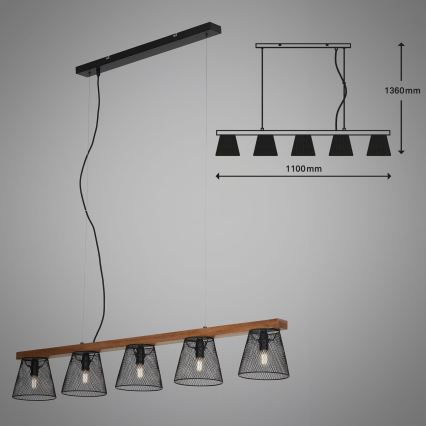 Briloner 4077-055 - Suspension sur câble WOOD & STYLE 5xE14/25W/230V en hévéa