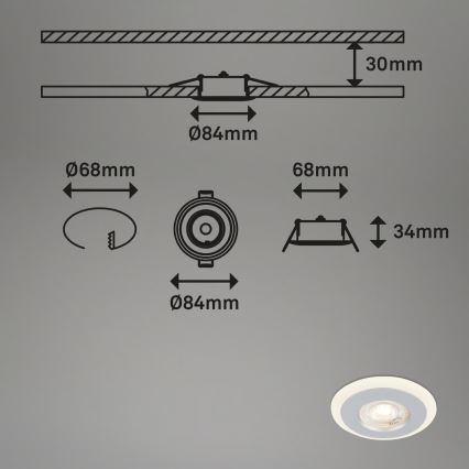Briloner 7039034 - Ensemble de 3 spots LED encastrés pour salle de bains, LED/5W/230V, IP44, chrome mat