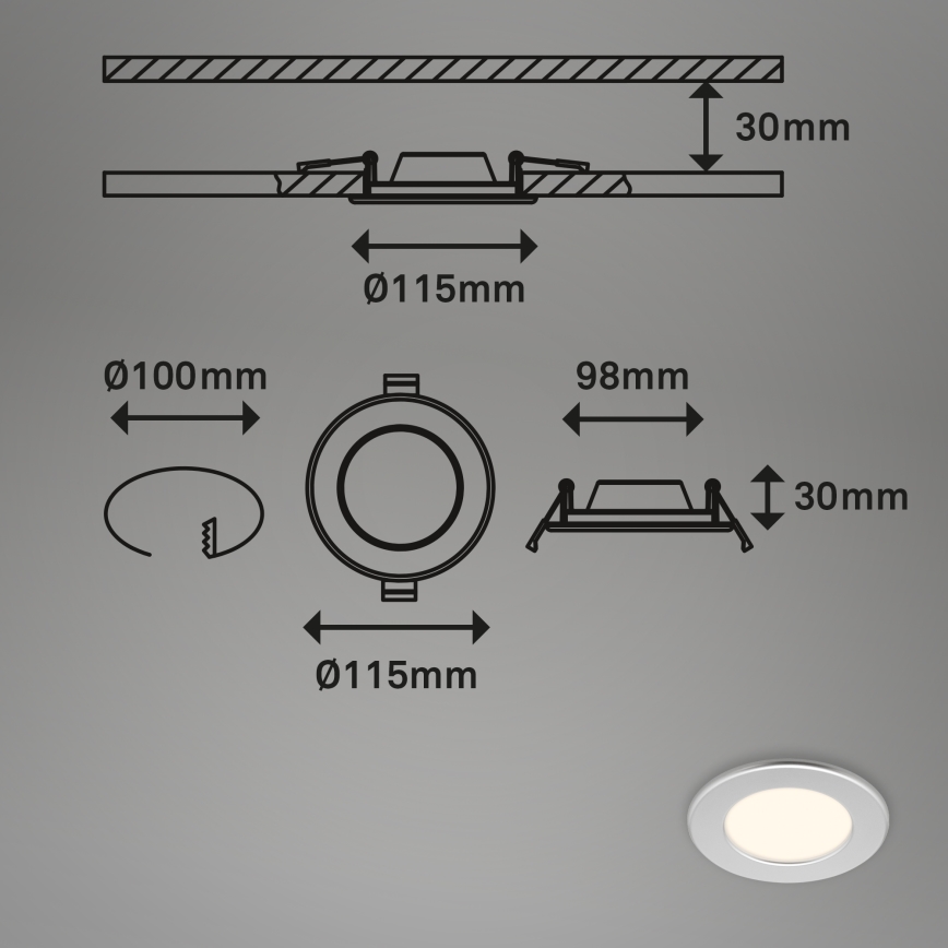 Briloner 7049014 - Luminaire encastré LED dimmable pour salle de bains LED/6W/230V 3000K IP44 chrome mat