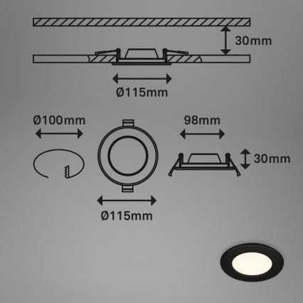 Briloner 7049015 - Plafonnier encastré LED dimmable pour salle de bains LED/6W/230V 3000K IP44 noir