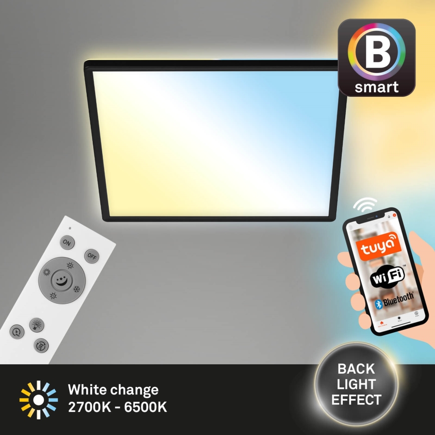 Briloner 7060-015 - Panneau SLIM LED dimmable, 22W, 230V, 2700-6500K, 42x42 cm, noir, Wi-Fi Tuya + télécommande