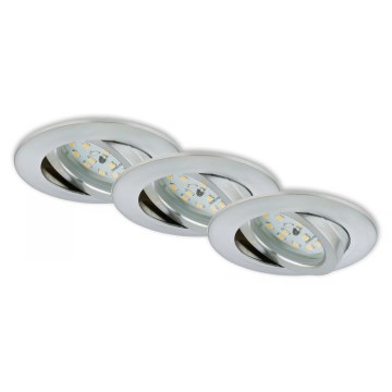 Briloner 7296-039 - Ensemble de 3 spots LED encastrables pour salle de bains, dimmables, 1x LED/6,5 W/230 V, 3000 K, IP23, chrome mat