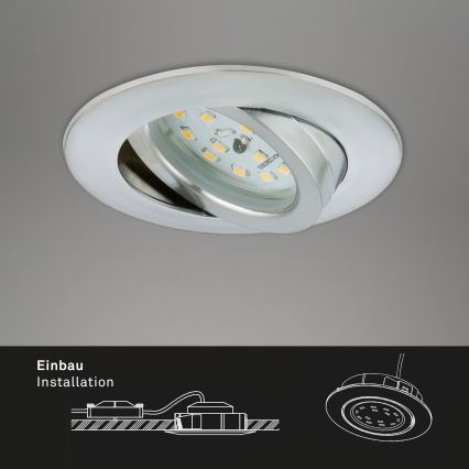 Briloner 7296-039 - Ensemble de 3 spots LED encastrables pour salle de bains, dimmables, 1x LED/6,5 W/230 V, 3000 K, IP23, chrome mat