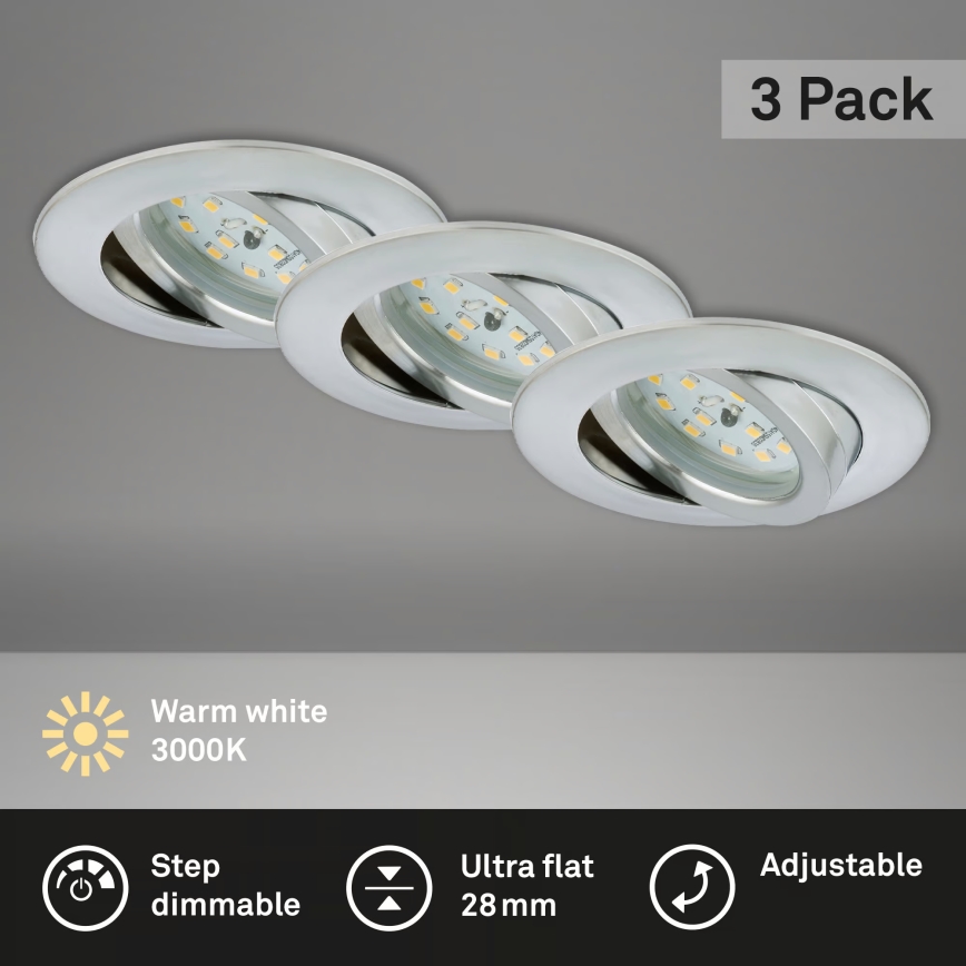 Briloner 7296-039 - SET van 3 dimbare LED-badkamer inbouwspots 1xLED/6,5W/230V 3000K IP23 mat chroom