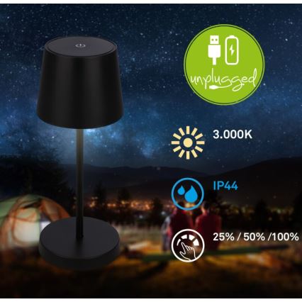 Briloner 7423015 - Lampe de table d'extérieur à intensité variable rechargeable LED/2,6W/5V IP44 2000 mAh noir