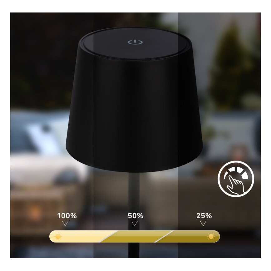 Briloner 7423015 - Lampe de table d'extérieur à intensité variable rechargeable LED/2,6W/5V IP44 2000 mAh noir