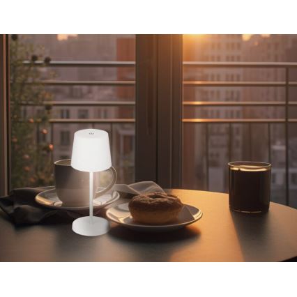 Briloner 7423016 - Lampe de table d'extérieur à intensité variable et rechargeable LED/2,6W/5V 2000mAh IP44 blanc