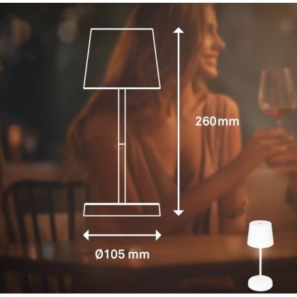 Briloner 7423016 - Lampe de table d'extérieur à intensité variable et rechargeable LED/2,6W/5V 2000mAh IP44 blanc