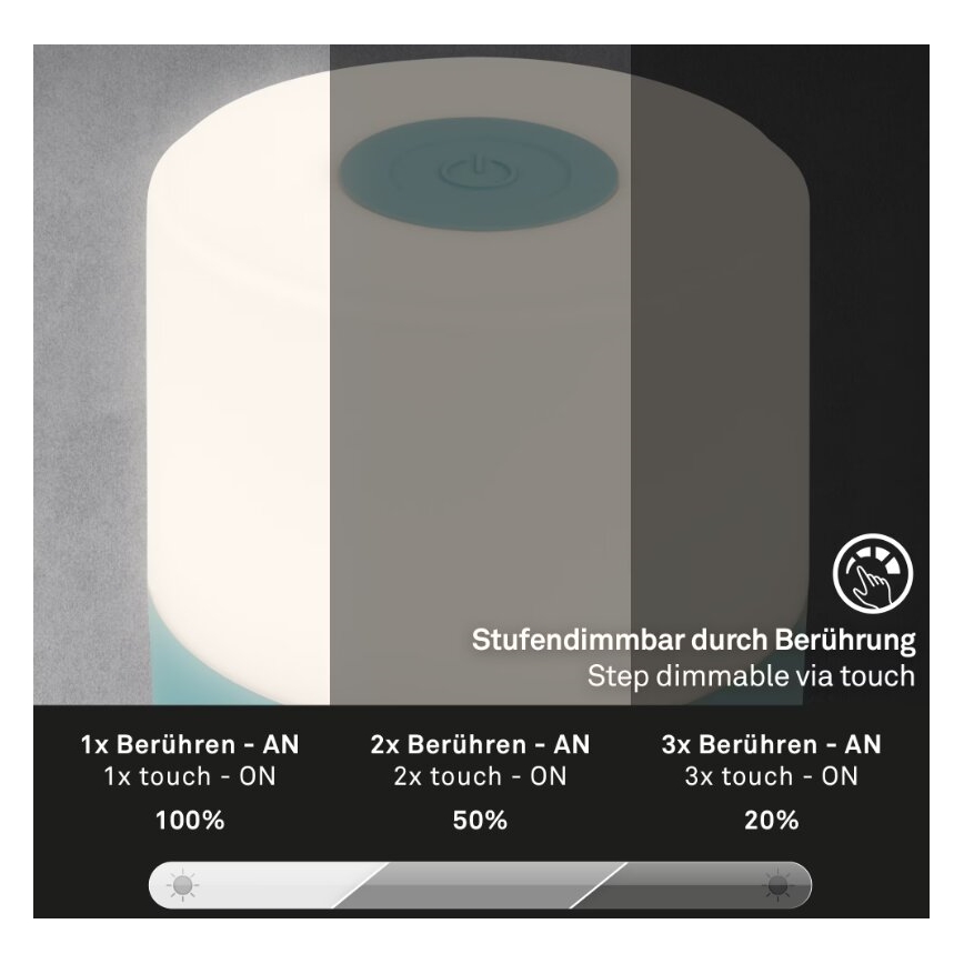 Briloner 7461010 - LED Dimbaar oplaadbaar buitenshuis tafellamp LED/2W/5V IP44 1200 mAh blauw
