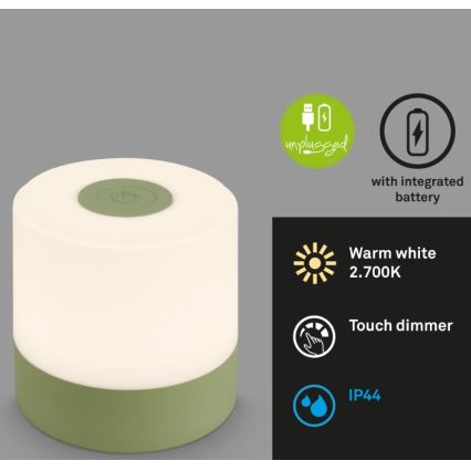 Briloner 7461019 - LED Dimbaar oplaadbaar buitenshuis tafellamp LED/2W/5V IP44 1200 mAh groen