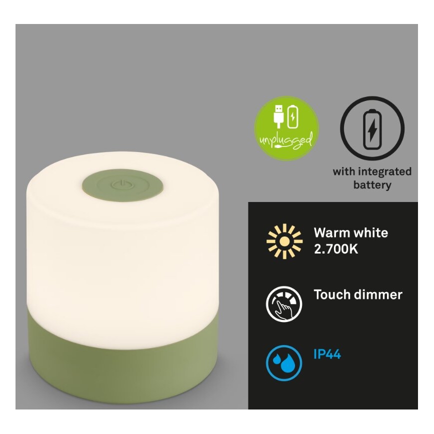 Briloner 7461019 - LED Dimbaar oplaadbaar buitenshuis tafellamp LED/2W/5V IP44 1200 mAh groen