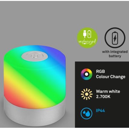 Briloner 7462014 - Lampe de table d'extérieur rechargeable RGB LED/1,5W/5V IP44 1200 mAh chrome mat