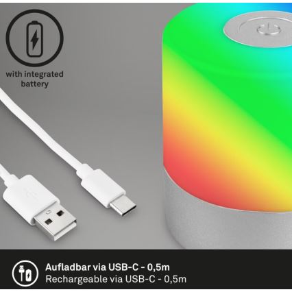 Briloner 7462014 - Lampe de table d'extérieur rechargeable RGB LED/1,5W/5V IP44 1200 mAh chrome mat