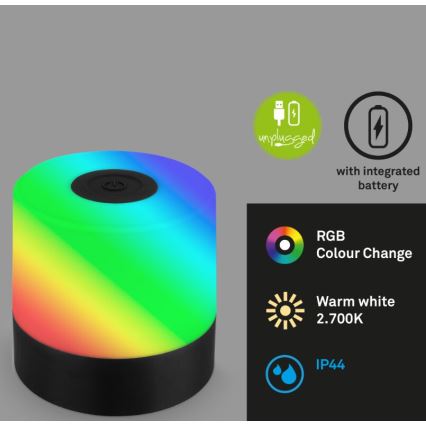 Briloner 7462015 - Lampe de table d'extérieur RGB rechargeable LED/1,5W/5V IP44 noir