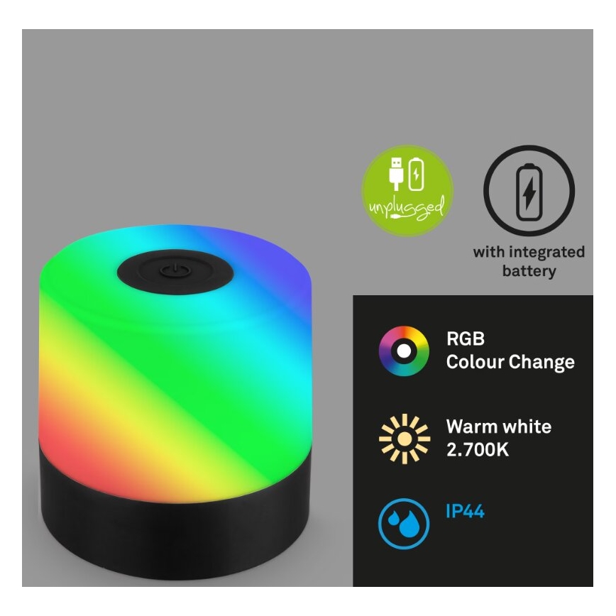 Briloner 7462015 - Lampe de table d'extérieur RGB rechargeable LED/1,5W/5V IP44 noir