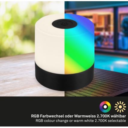 Briloner 7462015 - Lampe de table d'extérieur RGB rechargeable LED/1,5W/5V IP44 noir