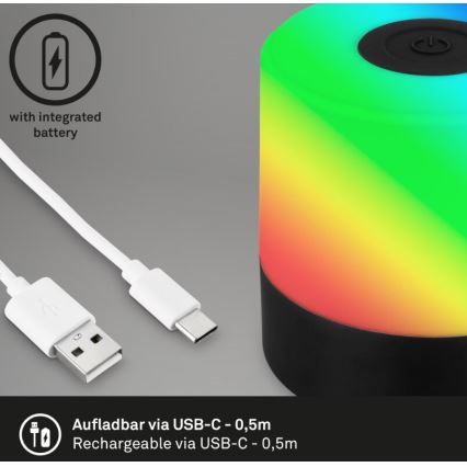 Briloner 7462015 - Lampe de table d'extérieur RGB rechargeable LED/1,5W/5V IP44 noir