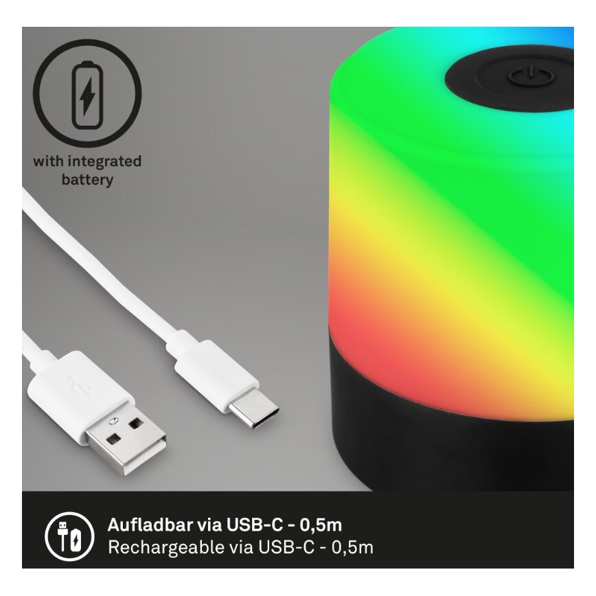 Briloner 7462015 - LED RGB Oplaadbaar buitenshuis tafellamp LED/1,5W/5V IP44 zwart