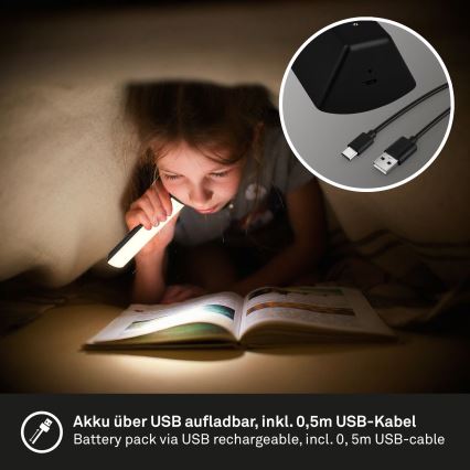 Briloner 7474-015 - Lampe de table d'extérieur à intensité variable et rechargeable 2en1 LED/7W/5V 2x2200 mAh USB 3000K IP44 noir