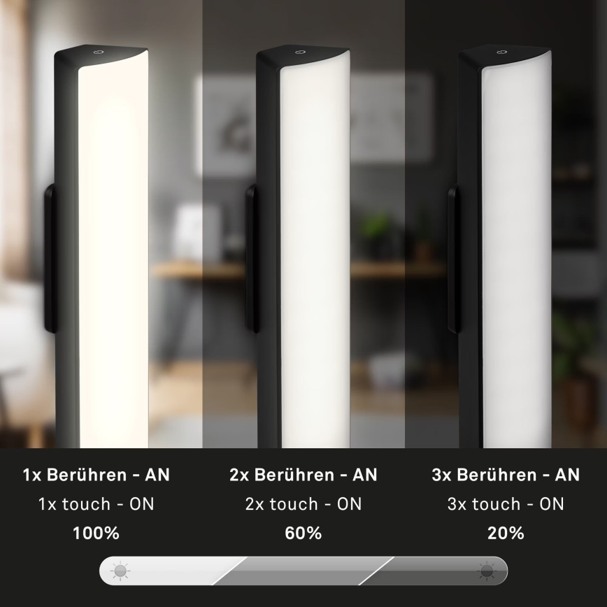 Briloner 7474-015 - Lampe de table d'extérieur à intensité variable et rechargeable 2en1 LED/7W/5V 2x2200 mAh USB 3000K IP44 noir