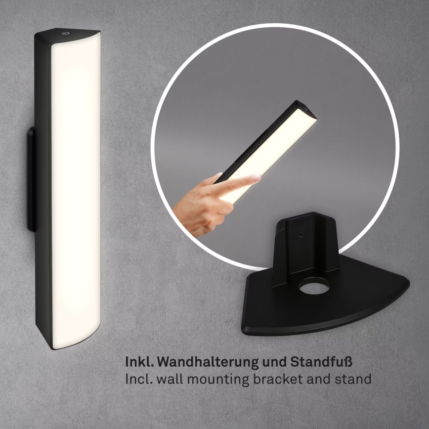 Briloner 7474-015 - LED Dimbaar aanraken oplaadbaar buitenshuis tafellamp 2in1 LED/7W/5V 2x2200 mAh USB 3000K IP44 zwart