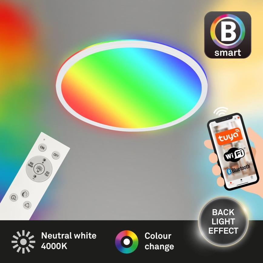 Briloner 7494016 - Plafonnier LED RGBW dimmable SMART LED/22W/230V 4000K Ø 42 cm Wi-Fi Tuya + télécommande