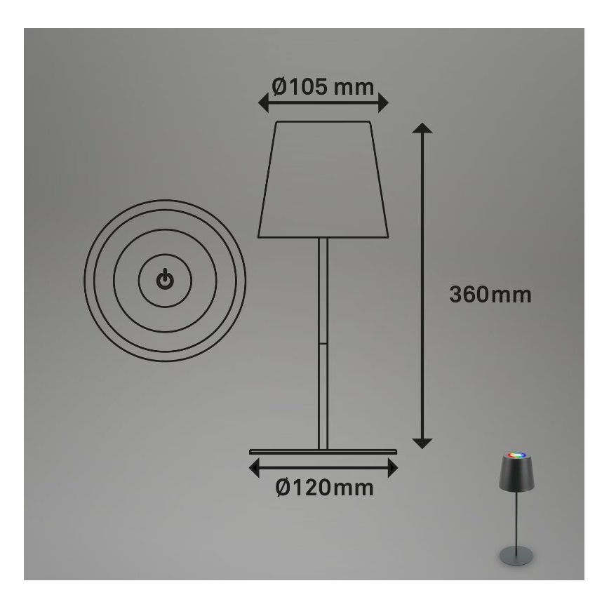 Briloner 7507015 - Lampe de table d'extérieur rechargeable LED RGB dimmable 2 en 1 LED/2,5W/5V IP44 1200 mAh anthracite