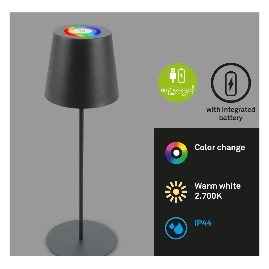 Briloner 7507015 - LED RGB Dimbaar oplaadbaar buitenshuis tafellamp 2in1 LED/2,5W/5V IP44 antraciet